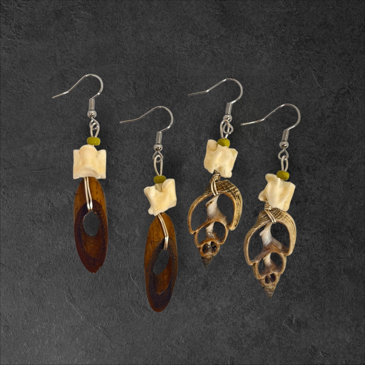 Snake Vertebrae & Bamboo/Shell Earrings