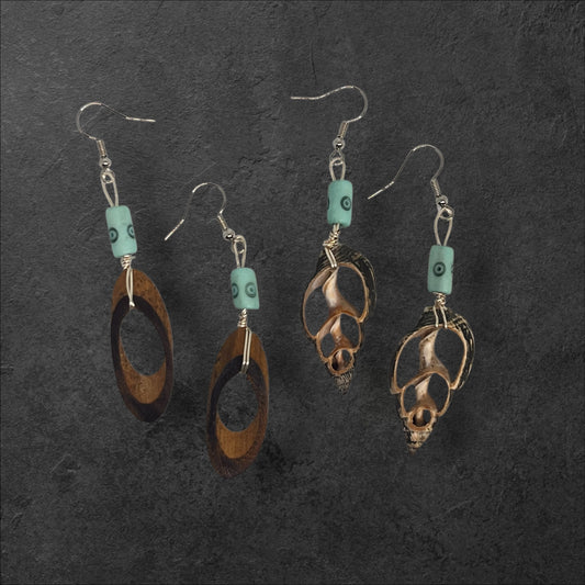 Carved Bone & bamboo/shell Earrings