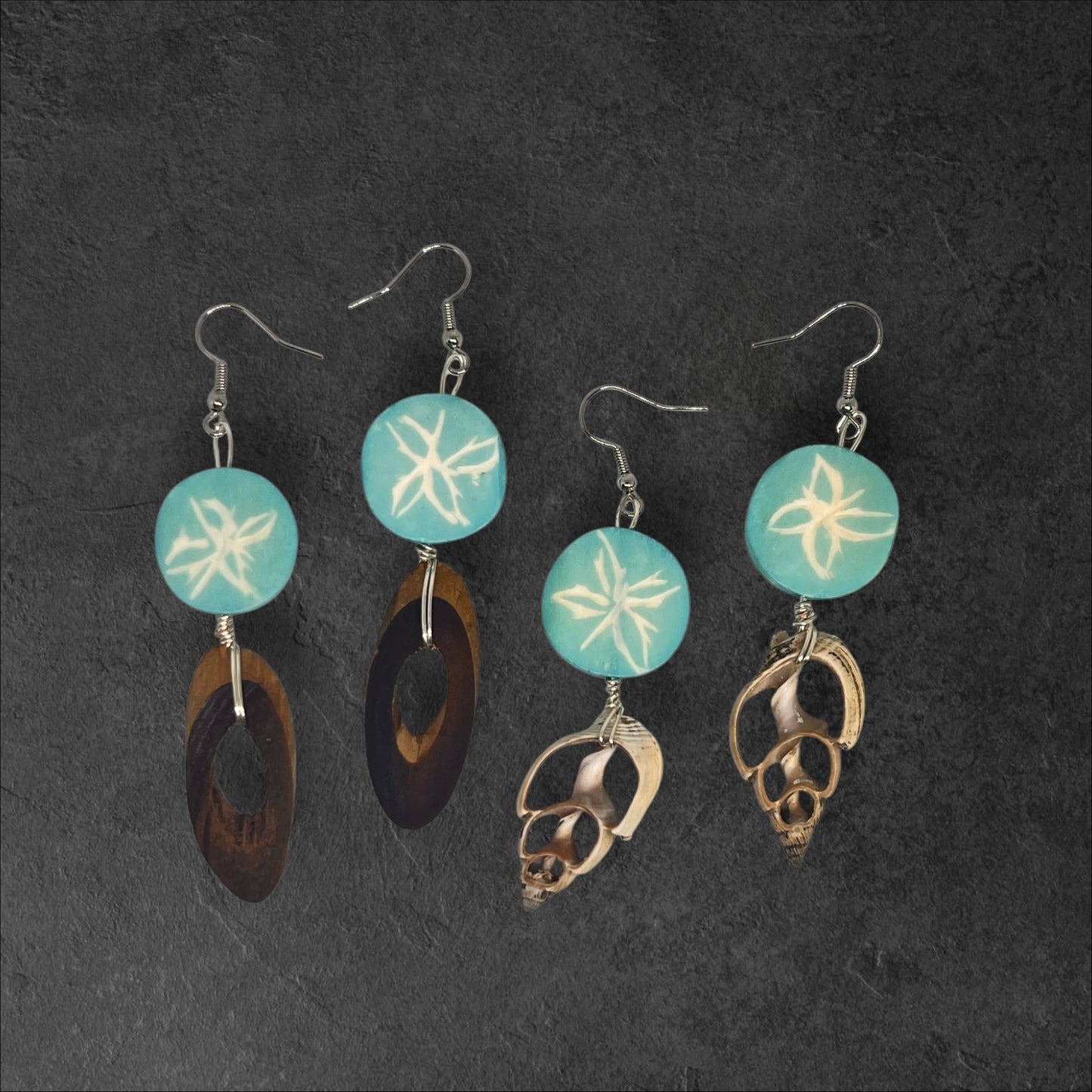 Carved Bone & Bamboo/shell Earrings